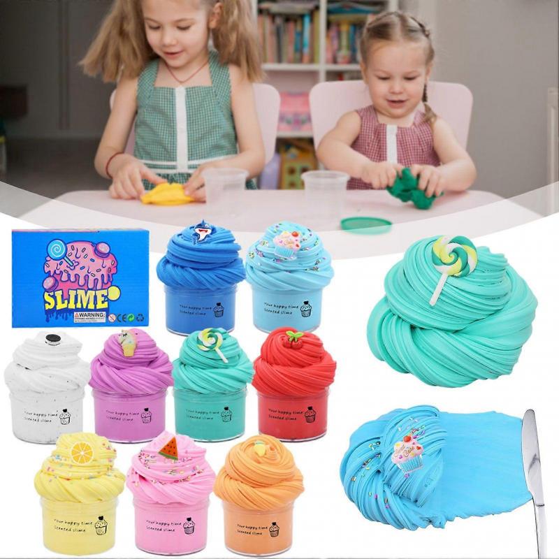 9-Piece Fluffy Slime Kit Super Soft Cotton Candy Mud Cloud Putty Stress Relief Sensory Toy for DIY Clay & Squishy Texture Play
