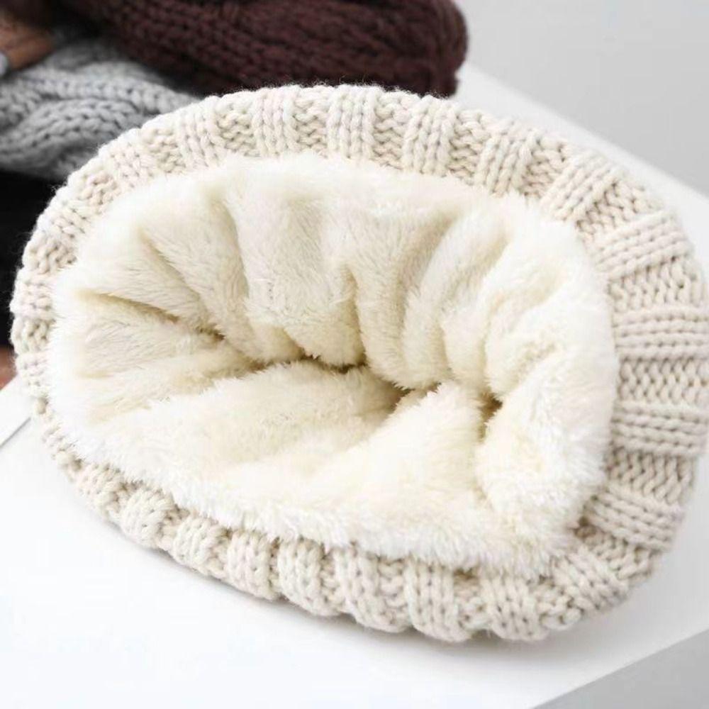 Winter Knitted Cap Warm Plush Beanie Fashion Pullover Hat  Streetwear
