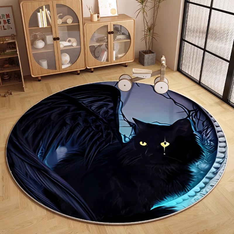 Cat Theme Round Carpet Fantasy Texture Starry Background Floor Mat Modern Creative Interior Home Decor Rug for Living Room