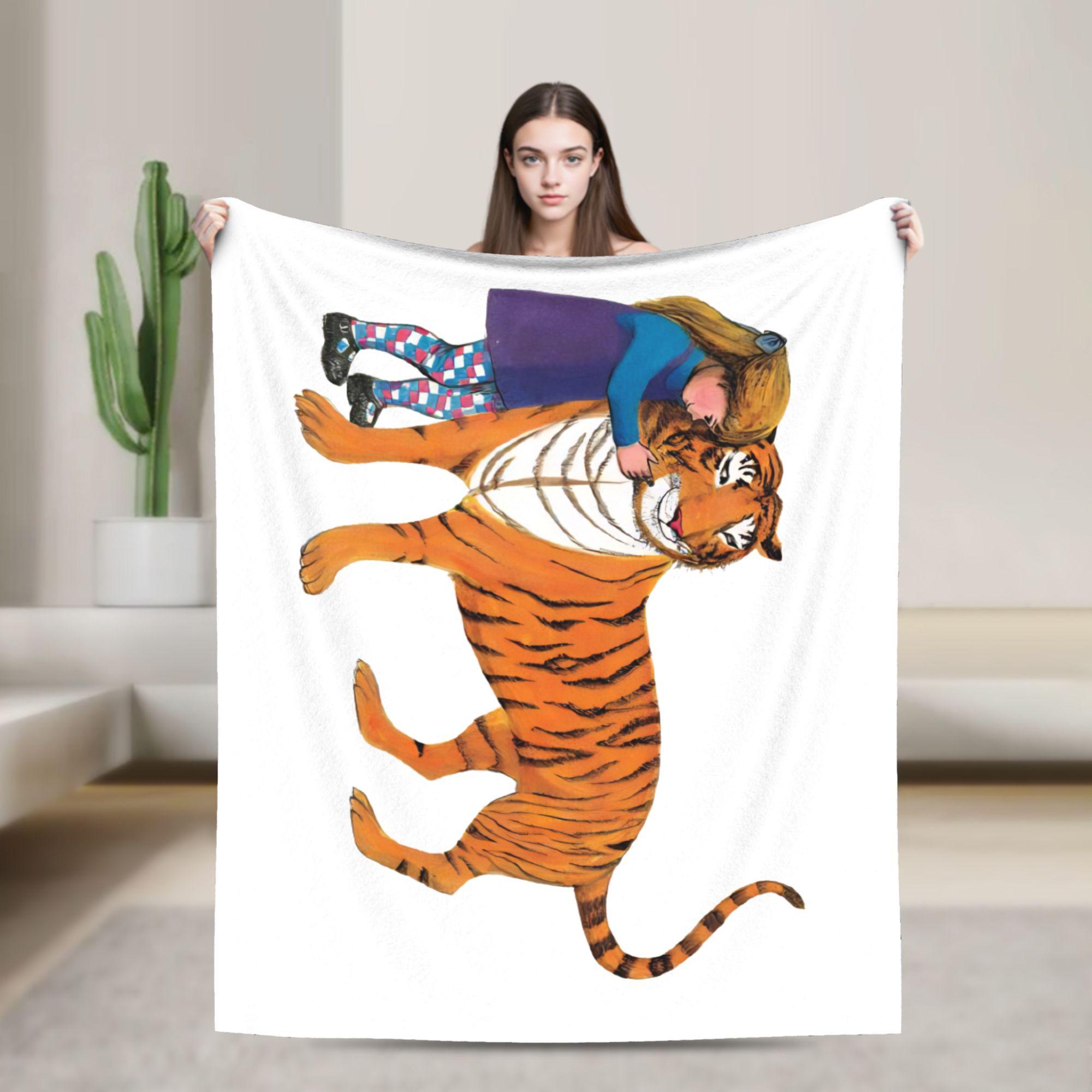 

The Tiger Who Came to Tea Blankets Flannel Cartoon Book Lightweight Throw Blankets for Outdoor Quilt Multifunction 150x200cm