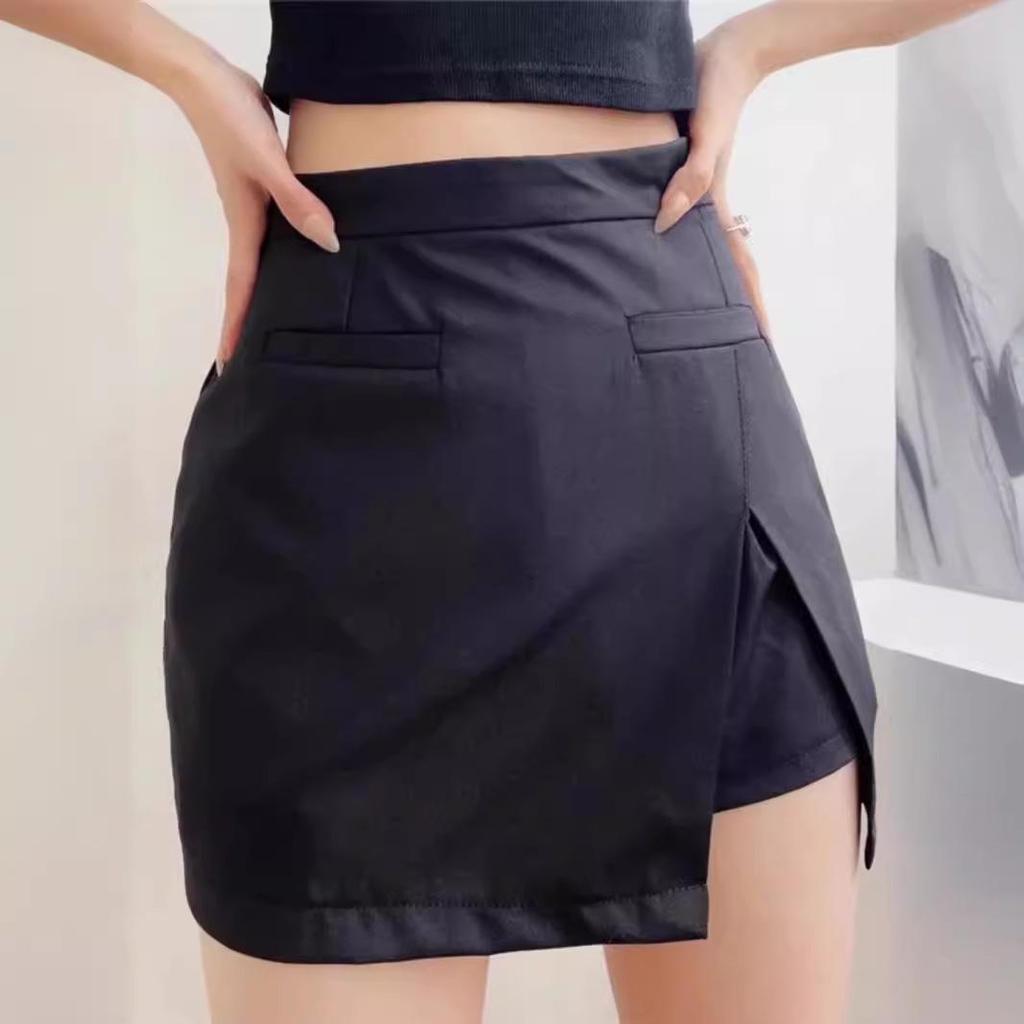 Summer 2024 High-Waist A-Line Midi Skirt with Slit - Women's Slimming, Anti-Exposure Bodycon Design