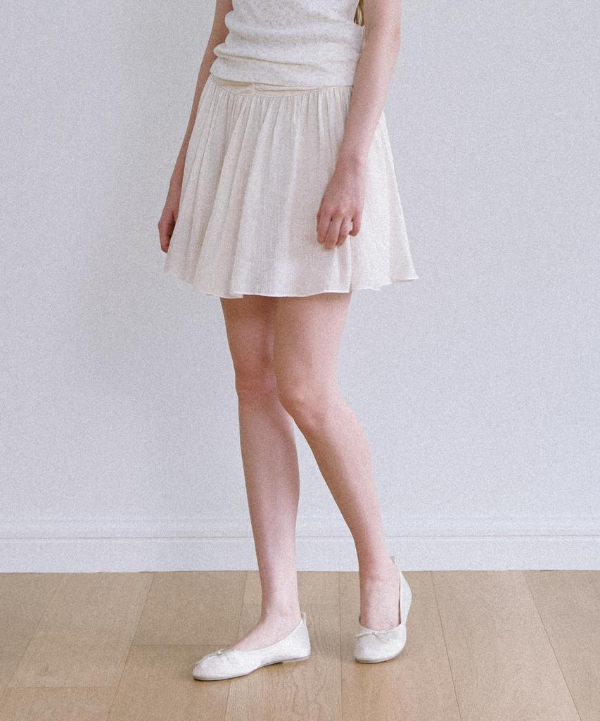 Laminez Shirred Flare Mini Skirt - Cream