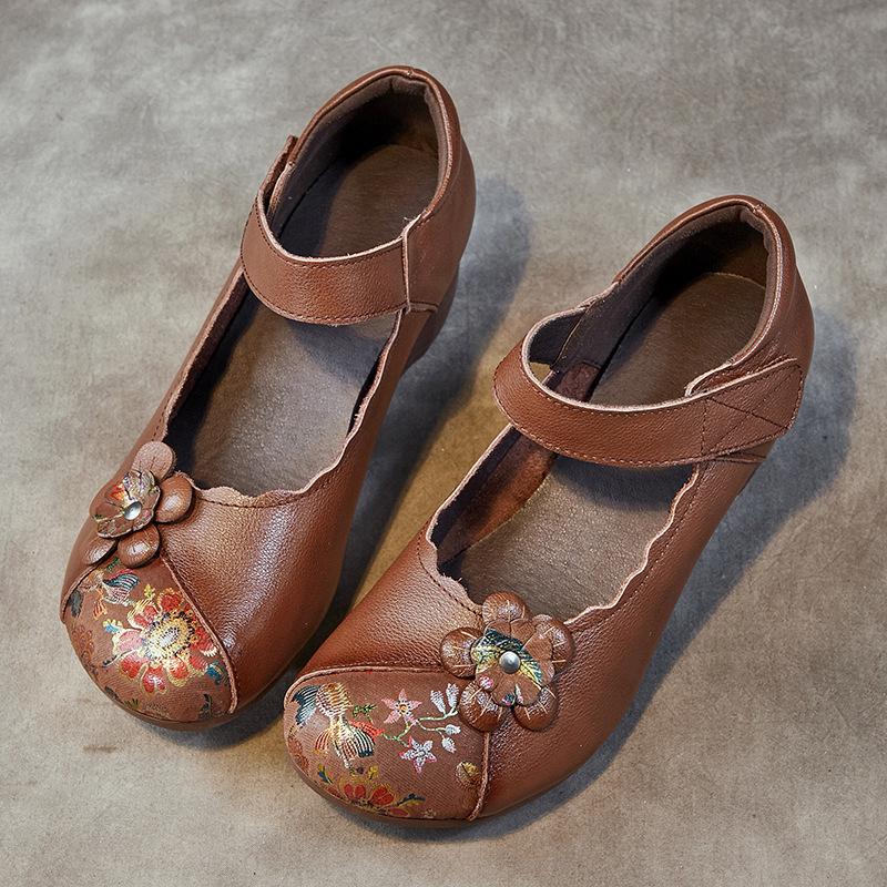 New Women's Shoes Spring and Autumn Thick Heel Soft Sole Cowhide Small Leather Shoes Mother Non-slip Wear-resistant Single Shoes Women