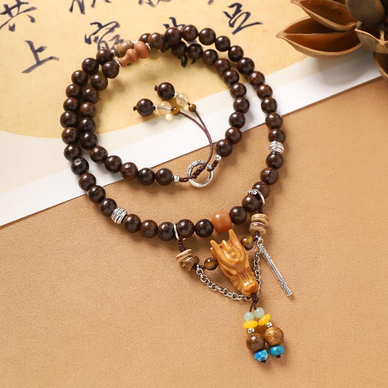 

Ожерелье Black Myth Wukong Ручной работы из сандалового дерева с бусинами в китайском стиле для мужчин и женщин, Ретро цепочка для свитера, Периферийные аксессуары