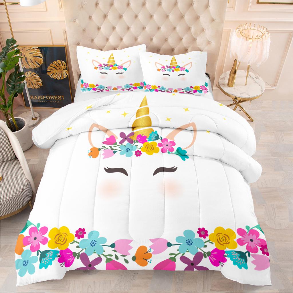 Cartoon Unicorn Three-piece Set Digital Print Fluffy Duvet Cover