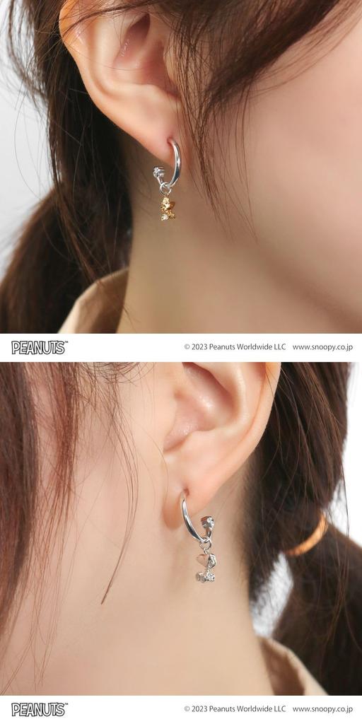 Snoopy Woodstock Swaying Charm Hoop Earrings It Into a Jewelry Case 2P Binaural Silver 925 K10 Post Official PEANUTS SNOOPY [Shinjuku Ginnokura] (Make