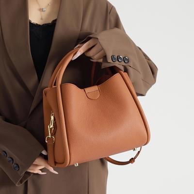 Leather Premium Bucket Bag First Layer Cowhide Women's New Spring Versatile Single Shoulder Messenger Bag Portable Vegetable Basket