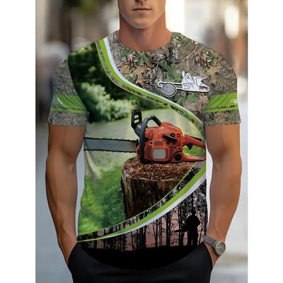 Men Tees Summer Tool Engineering Printed T-shirt Men's Casual Street Style Elastic Round Neck 3d T-shirts