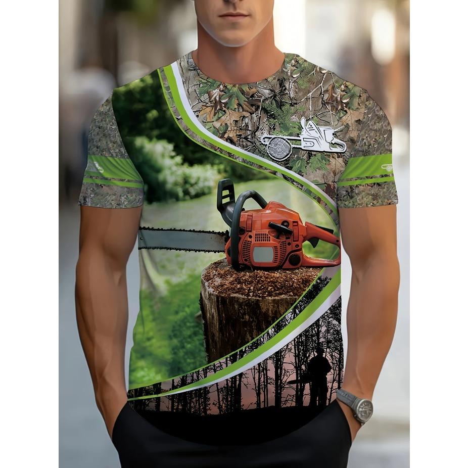 Men Tees Summer Tool Engineering Printed T-shirt Men's Casual Street Style Elastic Round Neck 3d T-shirts