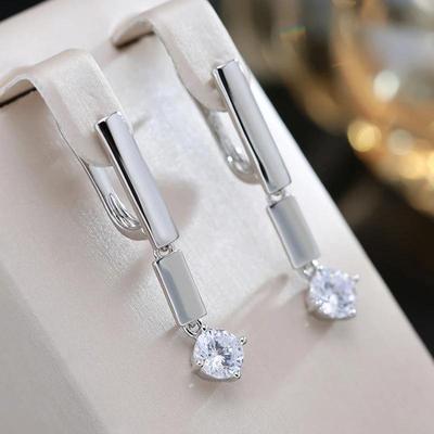 Boucles d'oreilles pendantes argentées à double couche, carrées et géométriques, en zircon, pour femmes, bijoux de luxe modernes et minimalistes