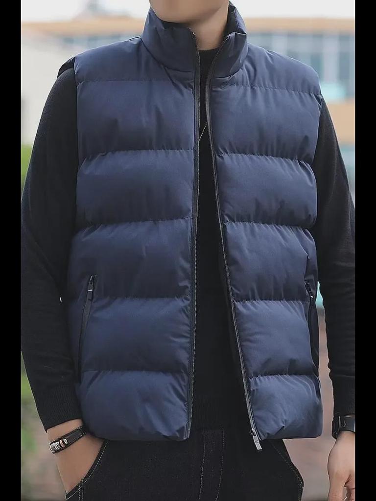 Men's Sleeveless Stand Collar Warm Cotton Waistcoat for Autumn/Winter
