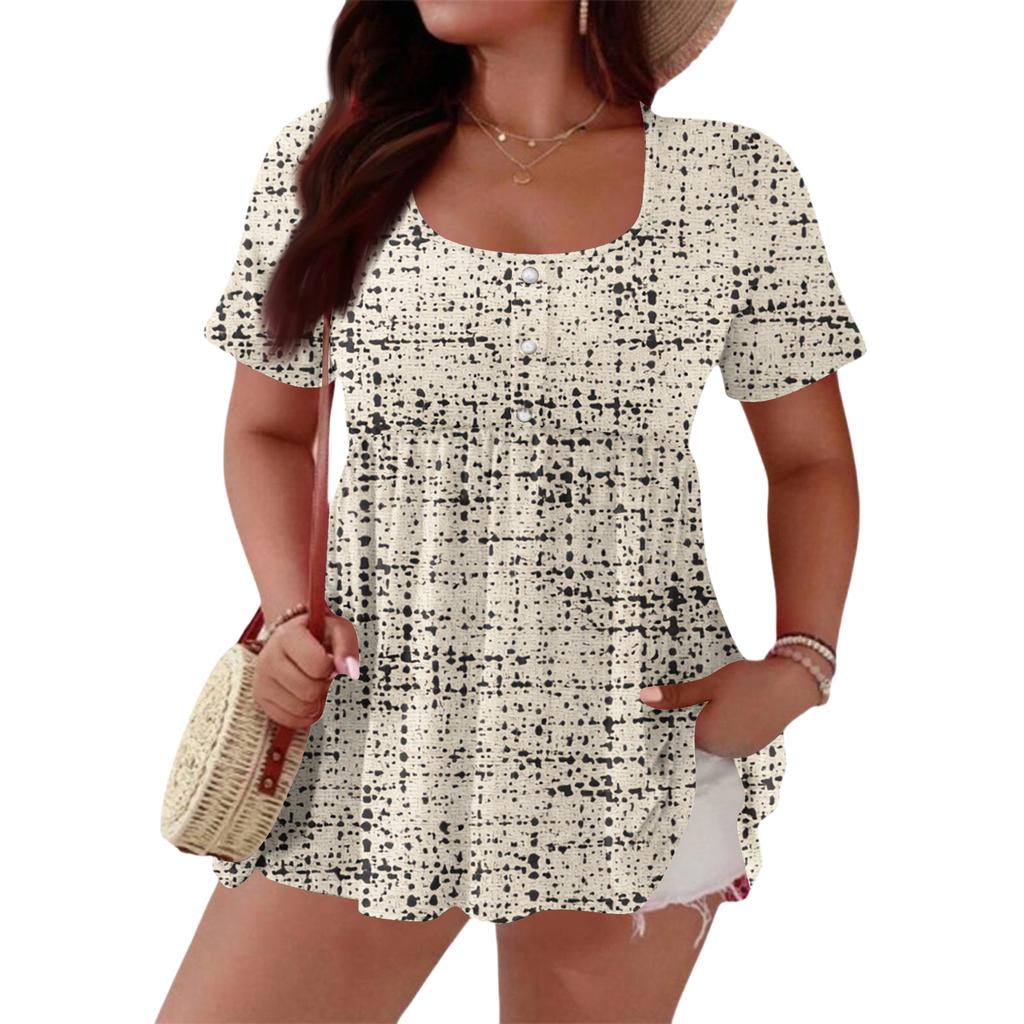 Women's Fashionable Casual Short Sleeve Loose Fit Button Front Printed Blouse