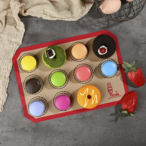 SUPER KITCHEN Macaron Cookie Sheet Cooking Mats, Set of 2, Food-Grade Silicone Baking Mats for Bread, Cookies, and Pizza, Oven and Microwave Safe, Hea