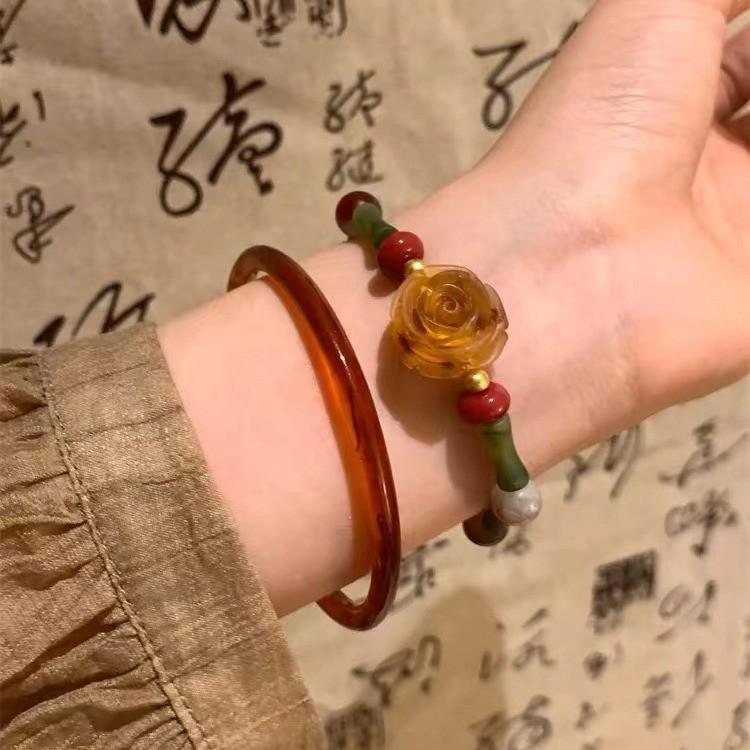 Luxurious Style Retro Handmade Bamboo Beaded Bracelet For Women Classic Chic Jewelry Resin