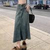 Retro Denim Skirt Women Solid Color A-line Half Dress Fashion Hairy Fishtail Skirt  Girl