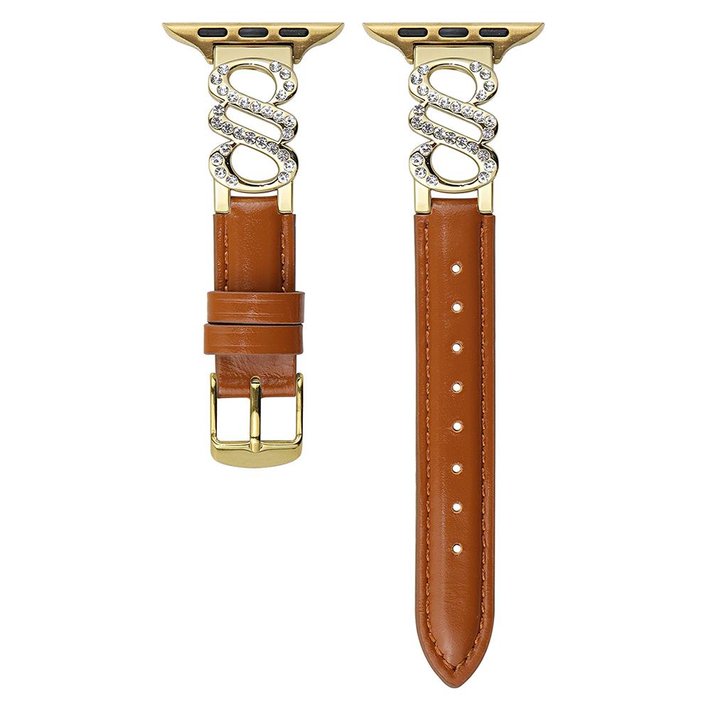 Wrist Strap for Apple Watch Series 10 Ultra 9 8 7 SE 6 5 4 3 2 1 46mm 49mm 45mm 44mm 42mm S-Shape Leather Band Rhinestone Decor
