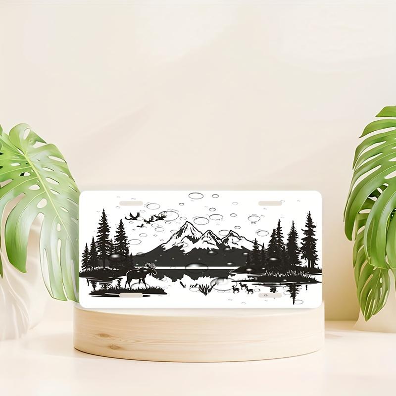 D flat License Plate Frame Featuring a Mountain Elk DesignMade of Waterproof Aluminum for The Front PlateIt Showcases a Black