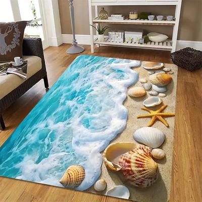 Covor Nou cu Stele de Mare, Scoici, Stele de Mare, Nisip pentru Living, Dormitor, Decorare Canapea Acasă, Covoraș Antiderapant pentru Joacă Copii