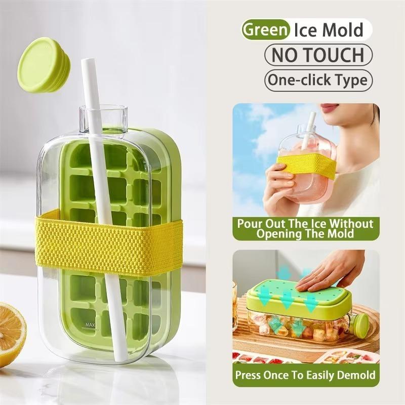 2-in-1 Eiswürfelbereiter Eiswürfelform mit Deckel Strohhalm KEINE BERÜHRUNG Silikon-Eiswürfelbecher für Kühlschrank KEIN AUSLAUFEN Eisform für Gefrierschrank Wasserflasche