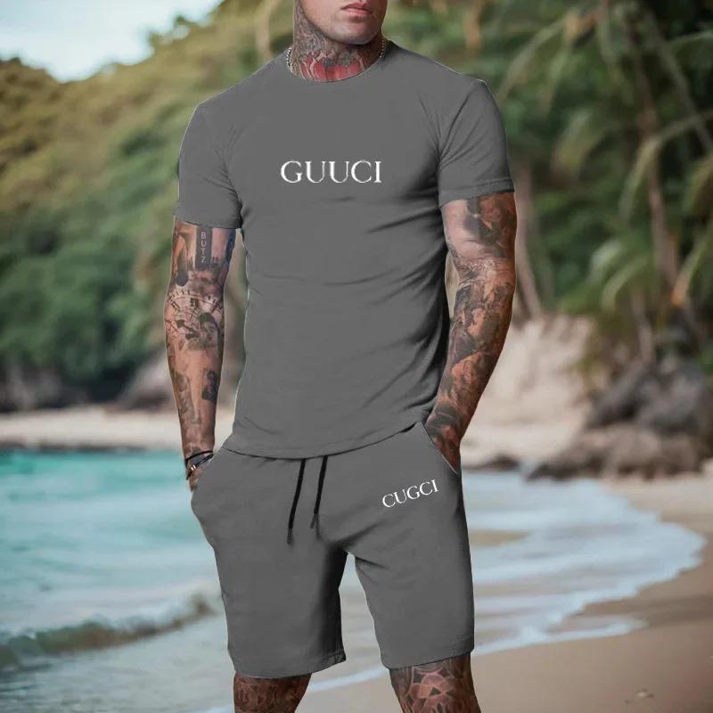 Tricou de vară 2026, set sport casual cu pantaloni scurți pentru bărbați, îmbrăcăminte la modă cu mânecă scurtă, tendință casual pentru cumpărături, esențial pentru călătorii