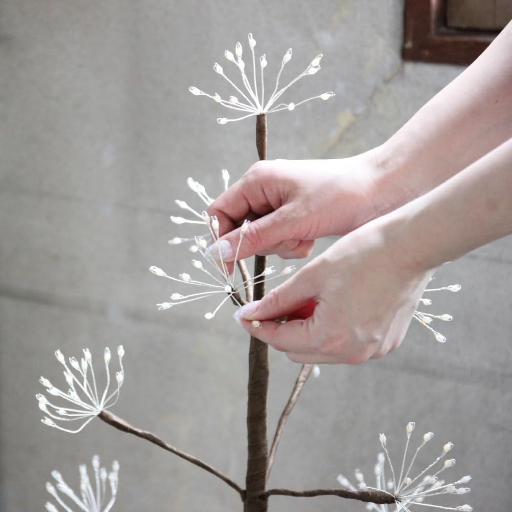 Wall-Mounted Revolution Christmas Tree with LED USB Lights, Glowing Ornament, Nordic Style, Natural Decoration (Blossom, 90cm/M Size)