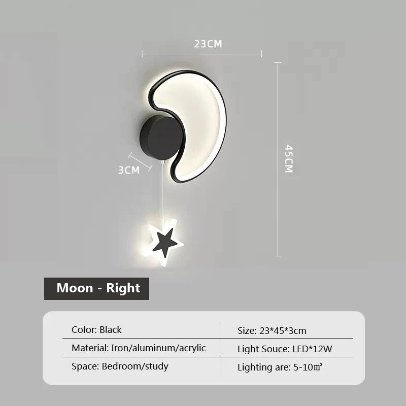 Modern LED Wall Lamp Cloud Star Moon Black and White Lighting For Children's Room Study Bedroom Living Room Indoor Wall Decor