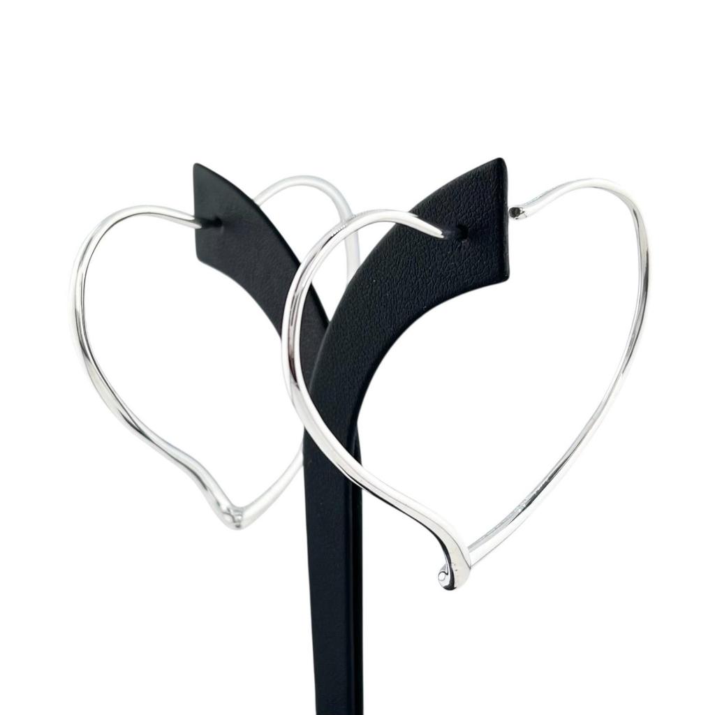 Great TIFFANY&Co. Pierce Elsa Peretti Open Heart Hoop Silver AG925 Women Used