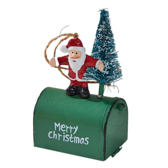 Christmas Mailbox Ornament Metal Mailbox Hanging Decoration with 3D Snowman Santa Elk Tree Figurine Iron Art Letter Box for Tree Home Decor
