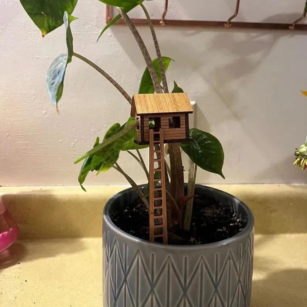 1 Stück Pflanze Mini Baumhaus Pflanzung Mini Baumhaus Holzhandwerk Blumentopf Zubehör Geeignet für Geschenke für Freunde, Familie und Paare