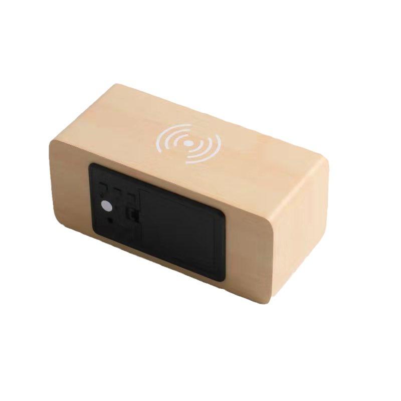 Electronic Wireless Charging Wood Clock Mobile Phone Wireless Fast Charging Electronic Digital Alarm Clock Multi Function Perpetual Calendar