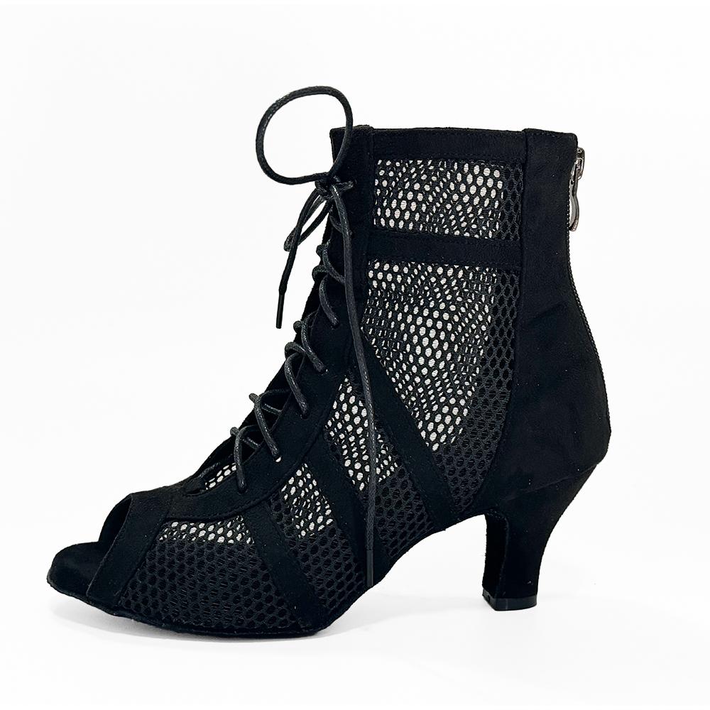 Botki Taneczne na Zamek Buty Taneczne Latino Salsa Czarna Skóra Zamszowa Damskie Buty Taneczne Na Różnych Obcasach 8.5cm 7.5cm 6cm QT-006