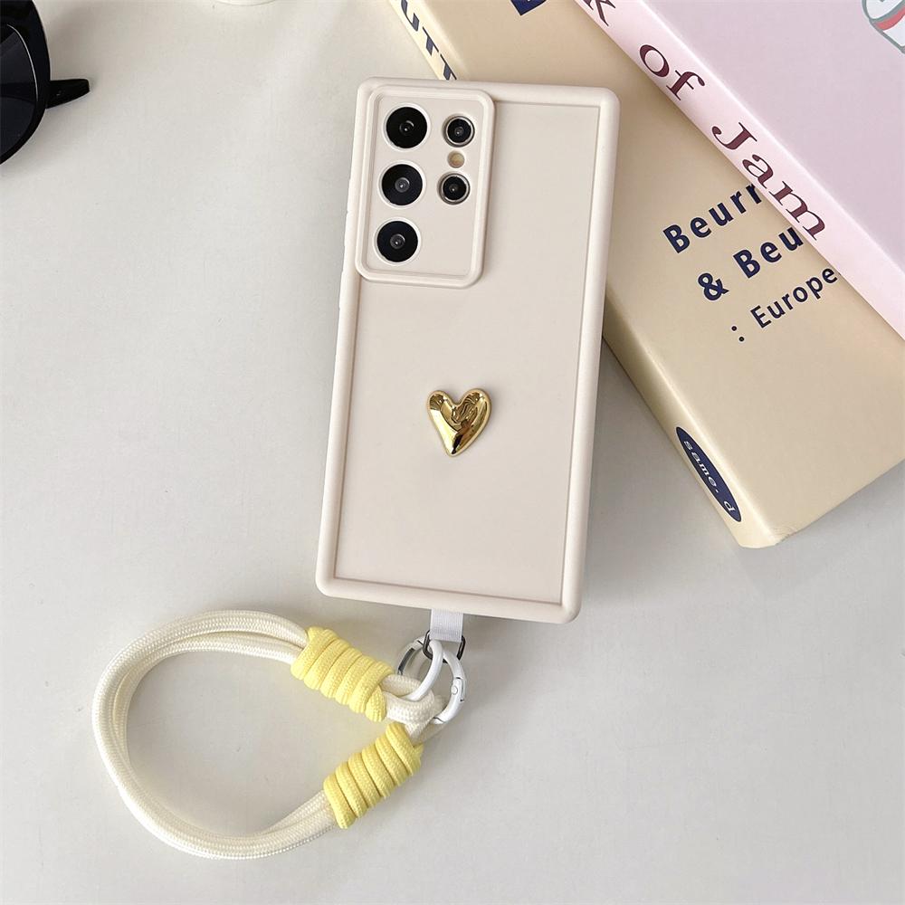 

3D Gold Love Heart Wrist Chain Strap Case for Samsung S25 S24 S26 Ultra S23 S22 Plus S21 FE Note 20 A26 A16 A05S Silicone Cover Galaxy A31