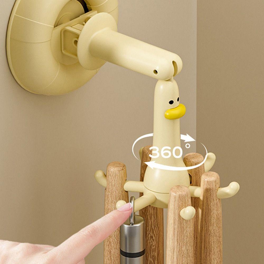 Gifts Punch-free Cartoon Duck Hook Suction Cup Rotating Kitchen Rack Six-claw Rice Spoon Spatula Pot Hook
