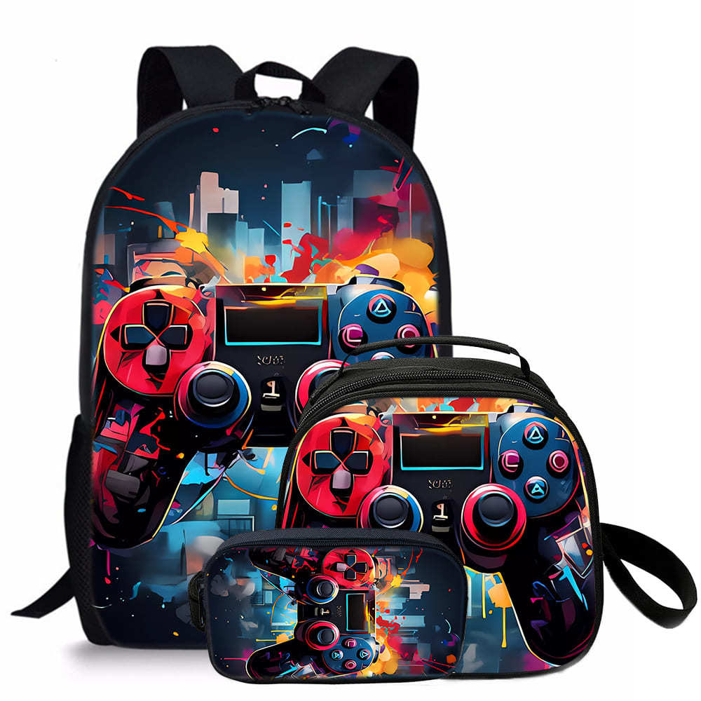 Trendy Popular Novelty game pad 3D Printed 3pcs/Set student School Bags Travel Notebook Backpack Crossbody Lunch bag Pencil Case