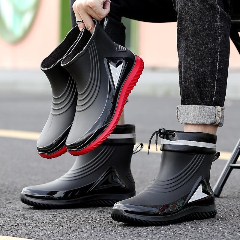 Rain shoes men's fashion rain boots short tube low-top waterproof shoes men's casual thick sole light wear-resistant work