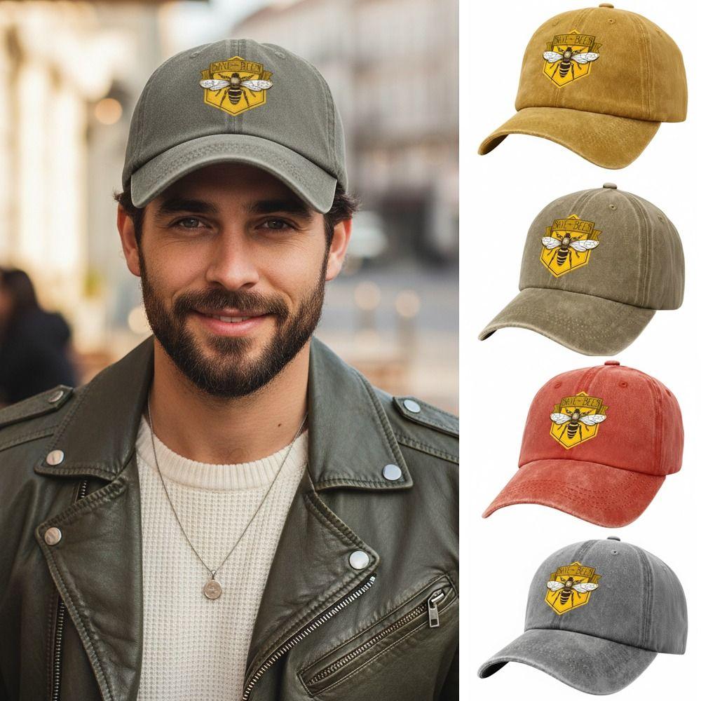 Save Bees Printed Visor Baseball Cap Adjustable Washed Cotton Baseball Hats Outdoor Leisure Faded Casquette