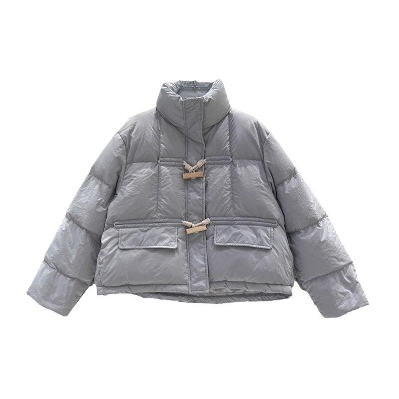 New college style women's short down jacket fashion stand-up collar square wooden buckle bread jacket