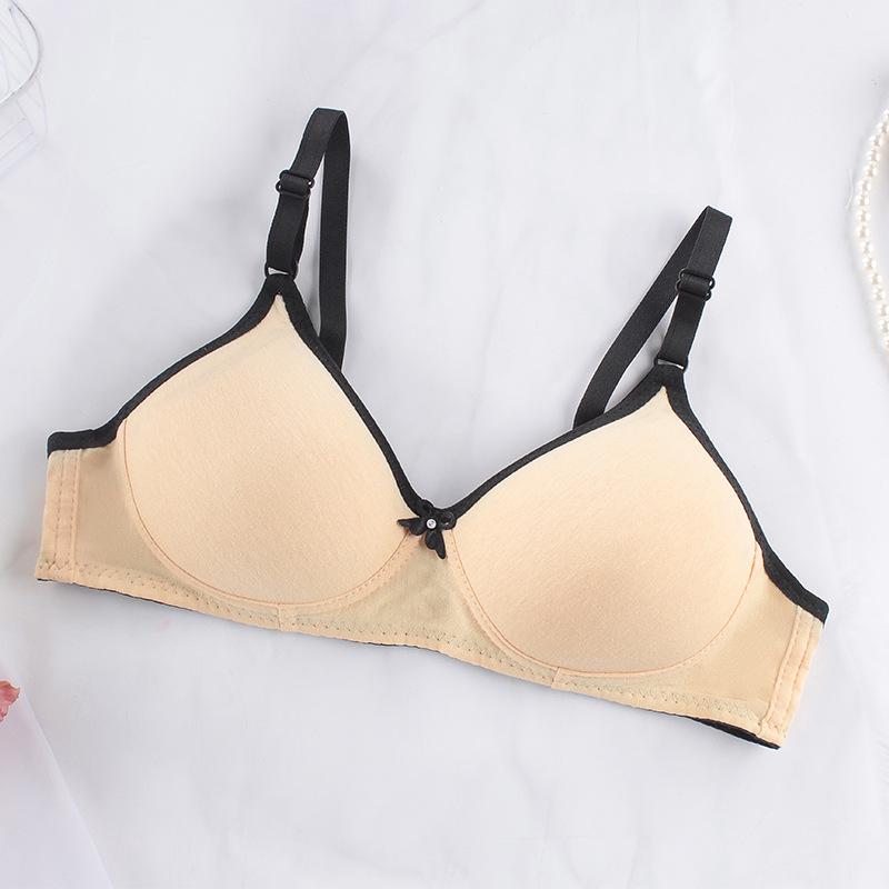 Wireless Push-Up Cotton Bra for Women - Solid Color, Two-Row Buckle, Small Cup