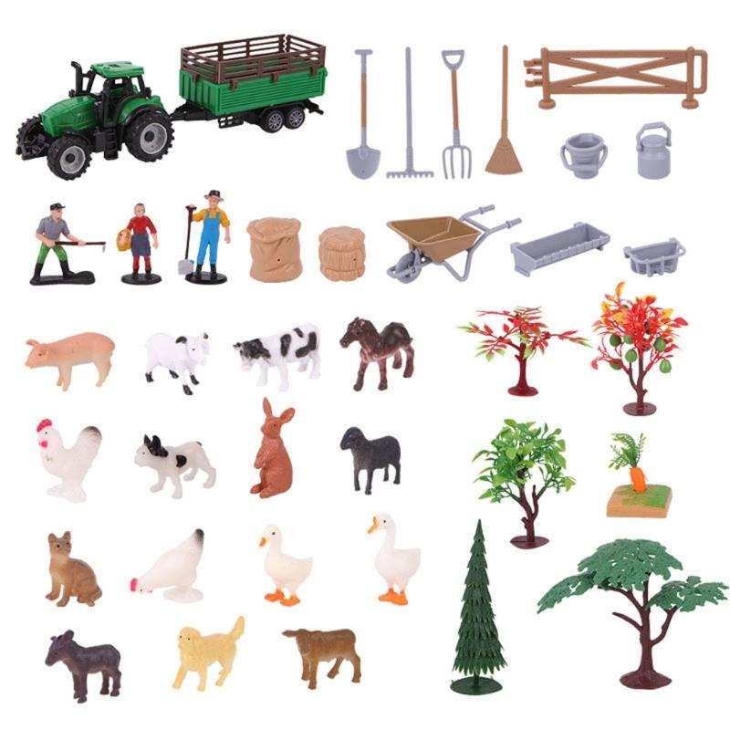 Farm Educational Toy Set 49PCS Including Minaiture Character Animal Models And Gardening Tool Plant Accessories