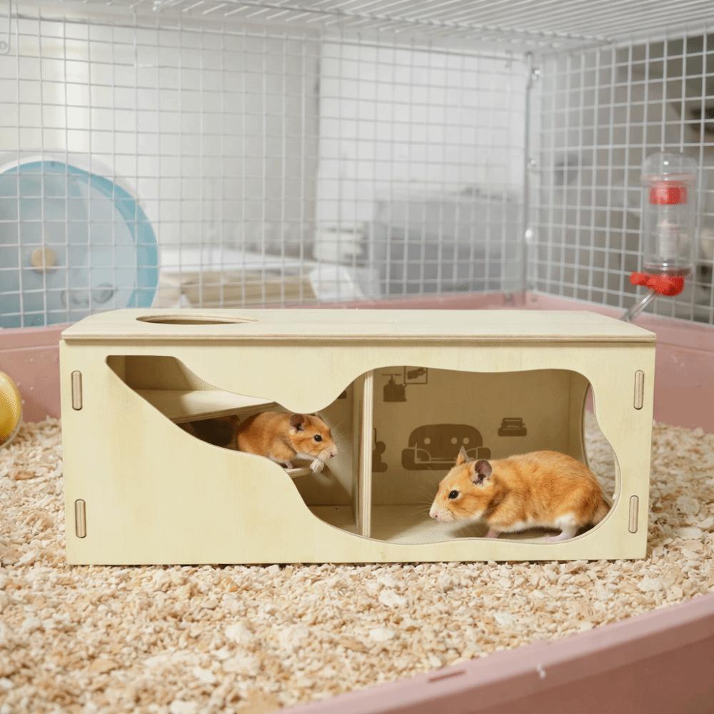 Dwarf Mouse Tunnel Climbing Structure Wooden Hamster House Chew-Proof Stackable Hamster Villa Detachable Mouse Habitat Exercise