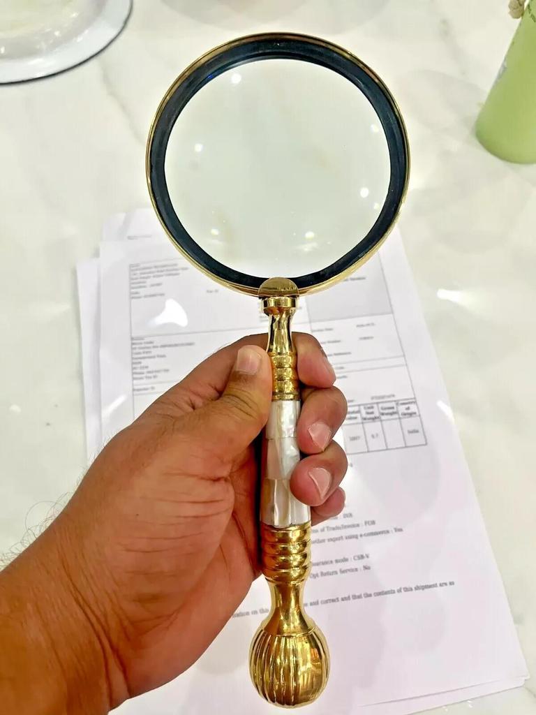 Messing-Manifest-Lupe mit Aufbewahrungstasche aus Leder, handgefertigte Vergrößerungslanze, klassischer Look