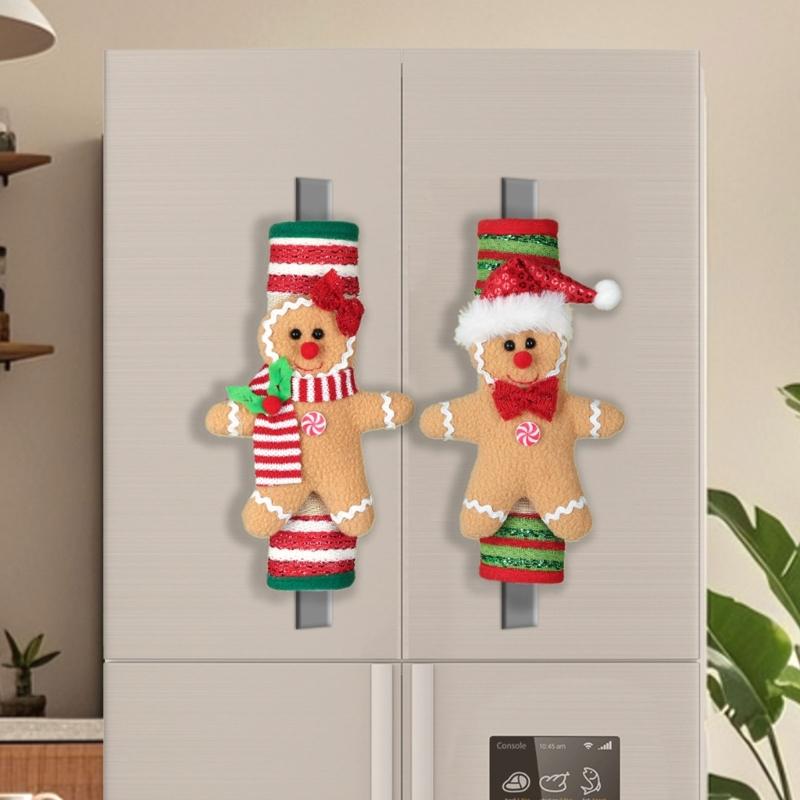 Elastic Christmas Appliance Cover With Cookie Design Reusable Polyester Dustproof Refrigerator Protector For Holiday