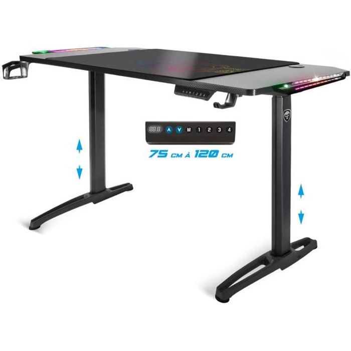 Bureau Gaming - Spirit Of Gamer - 140 cm - Électrique - RGB - Tapis de Souris XXL Inclus