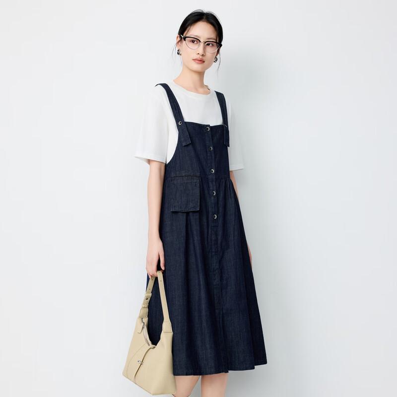 

Elva Island Women s Casual Denim Strap Mid-Length Dress S
