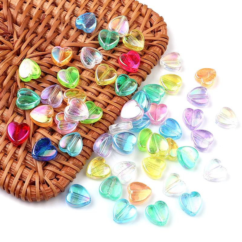 200pcs 8x9mm Acrylic Heart Beads Candy Color Loose Spacer Beads For Jewelry Making DIY Bracelets Necklace Keychain Accessories