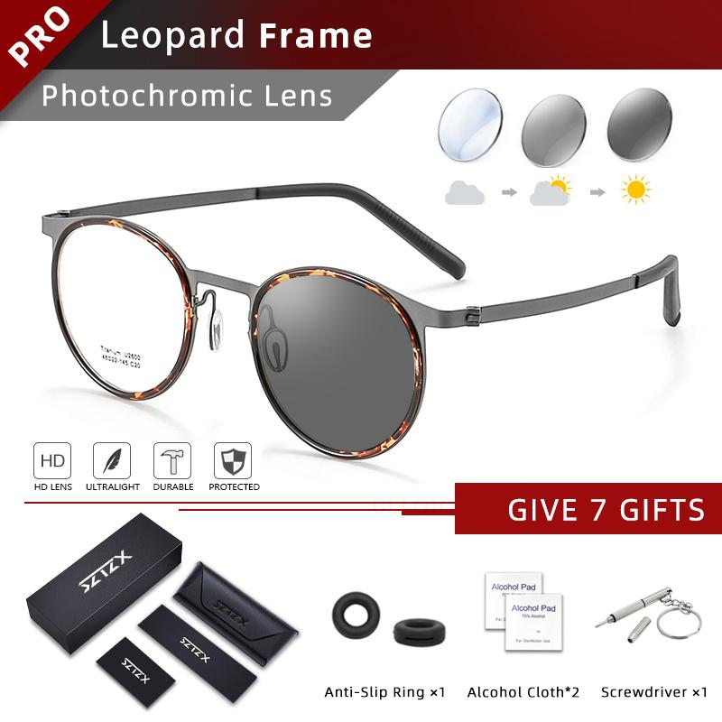 

SZTZX Ультралегкие фотохромные очки для чтения из чистого титана Классические круглые очки для коррекции зрения с защитой от синего света при близорукости -400