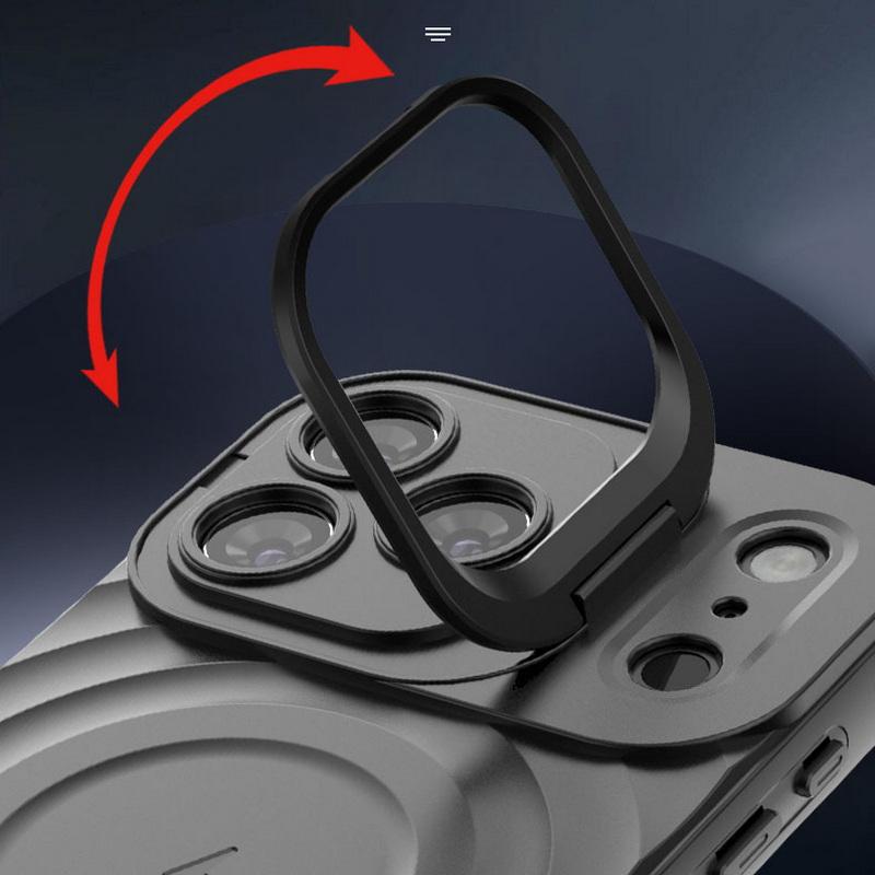 Magnetic Ripple Stand Phone Case For iPhone 17 Pro Max 16 15 14 13 Pro Max Luxury Lens Bracket Shockproof Soft Silicone Cover