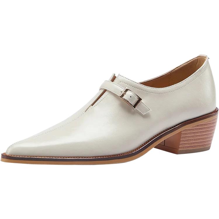 

Fashion 2024 New Spring Women Shoes Pumps Pointed Toe Chunky Heel Comfortable All-match Casual Shoes Retro Med Heel 40 белый