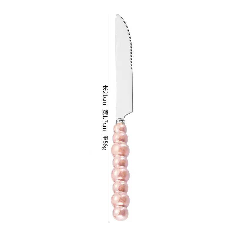 Norse Luxe Ceramic Pearl Cutlery Set: Fork, Knife & Spoon in Elegant Stainless Steel