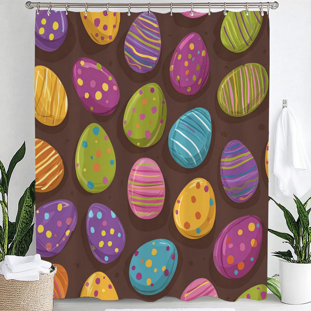 Cute Bunny Shower Curtain, Egg Happy Easter Floral Spring Bathroom Curtain, Modern Decorative Fabric Home Curtain With Hooks